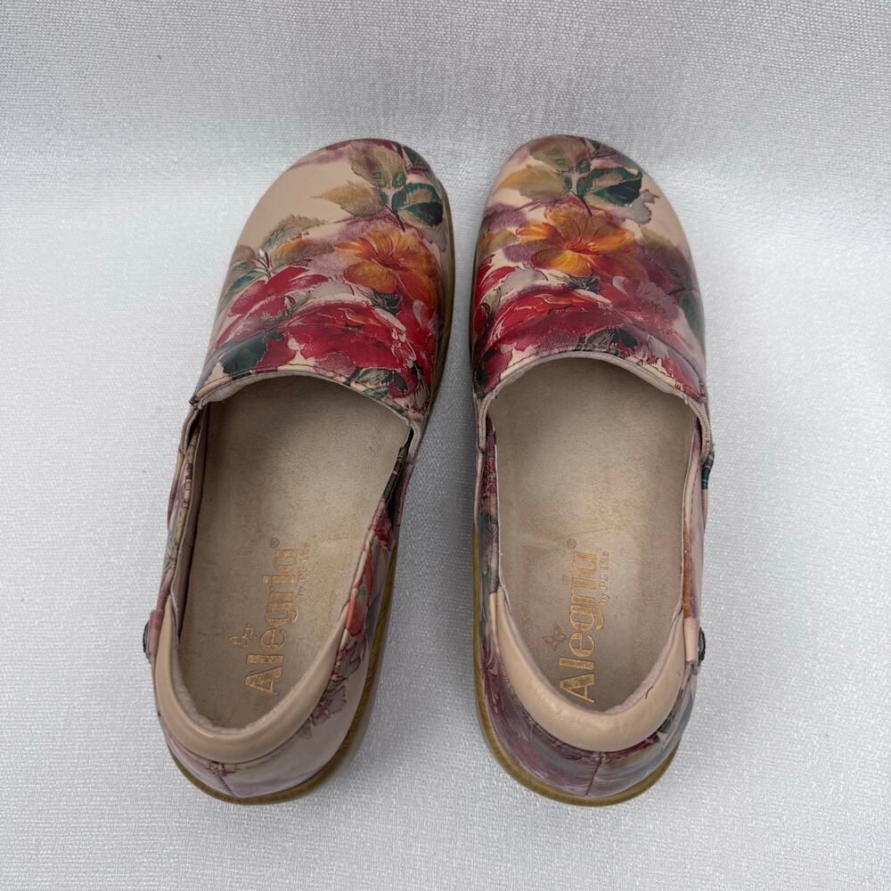 Alegria Kel-7716 Floral Red Leather Mules Women's Slip On Loafers Size 7-7.5